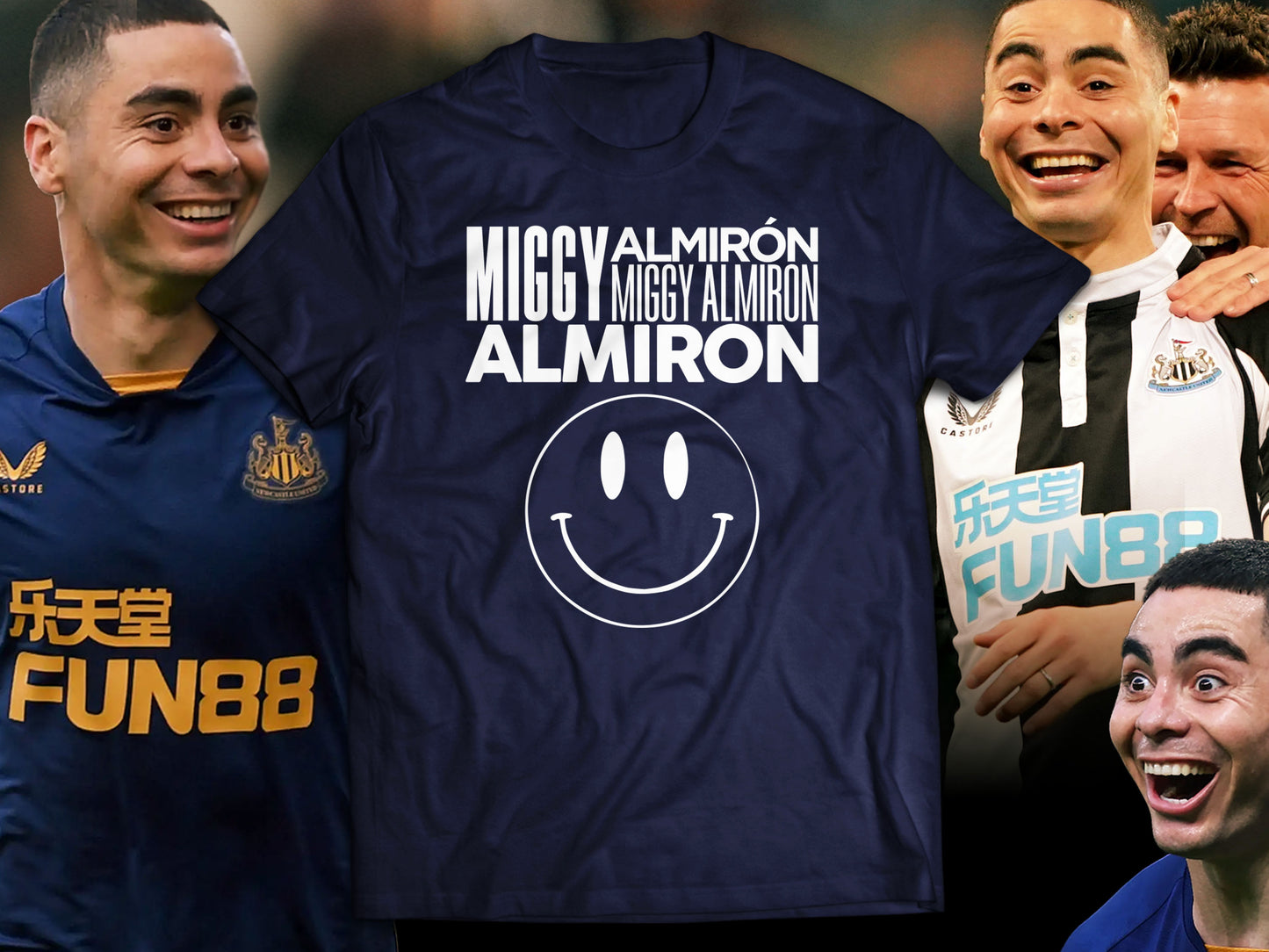 Newcastle United "The Happiest Player On The Planet" Miggy Almirón Black T-Shirt