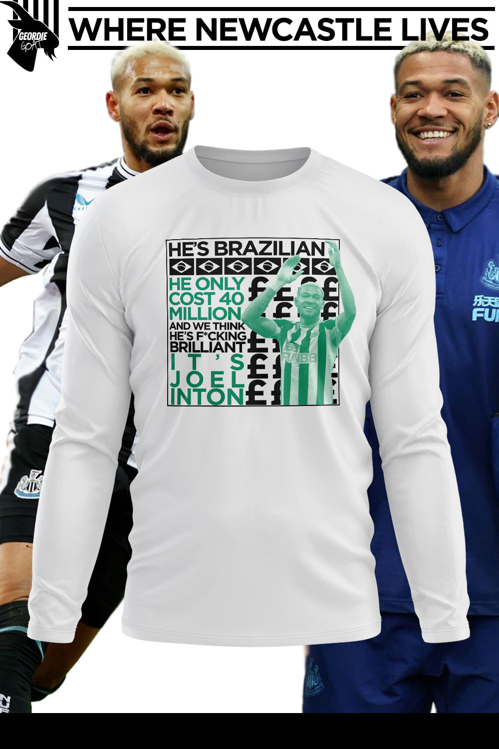 Newcastle United "JOELINTON Brilliant" Long Sleeve White Shirt